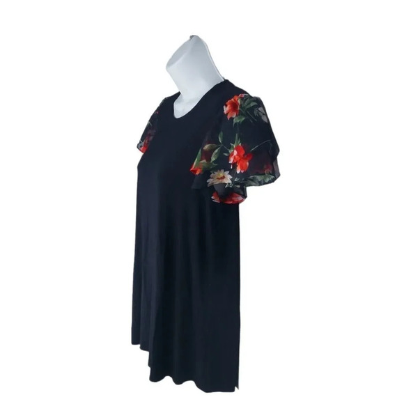 Faith and  Joy by Mondeau Top Layered Ruffle Capped Sleeves Floral Black M - Picture 6 of 8